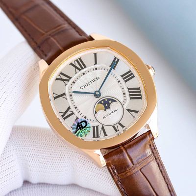 Cartier Leather Watch Straps Drive de 40*41mm Cal.1904-PS MC Movement White/Black Dial Men Watch